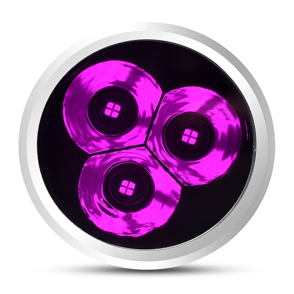 DARKBEAM B40 three-LED optical assembly; violet illumination is a product illustration